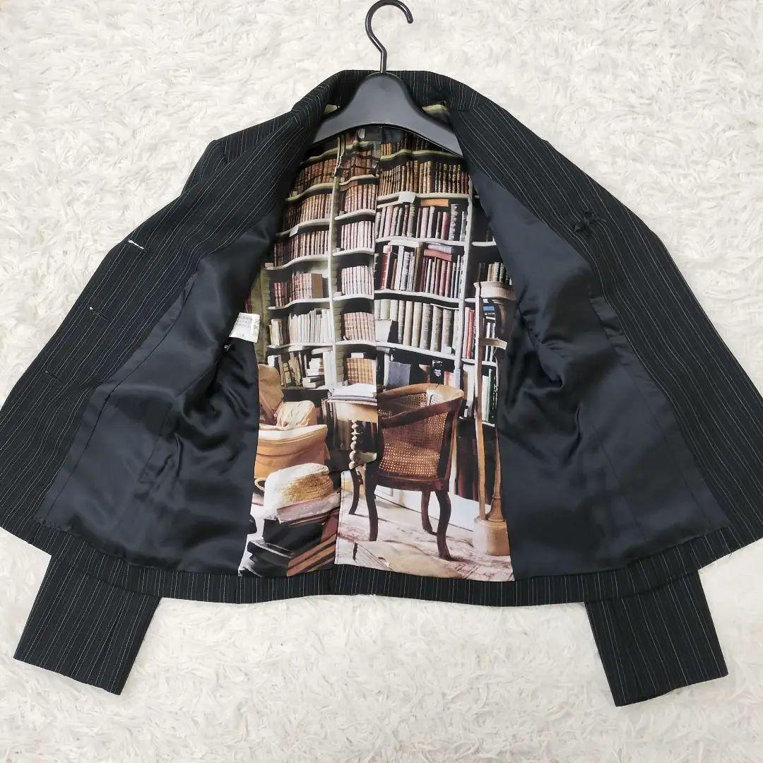 極美品✨総柄 マルチストライプ スカートスーツ ブラック 38〜40 M