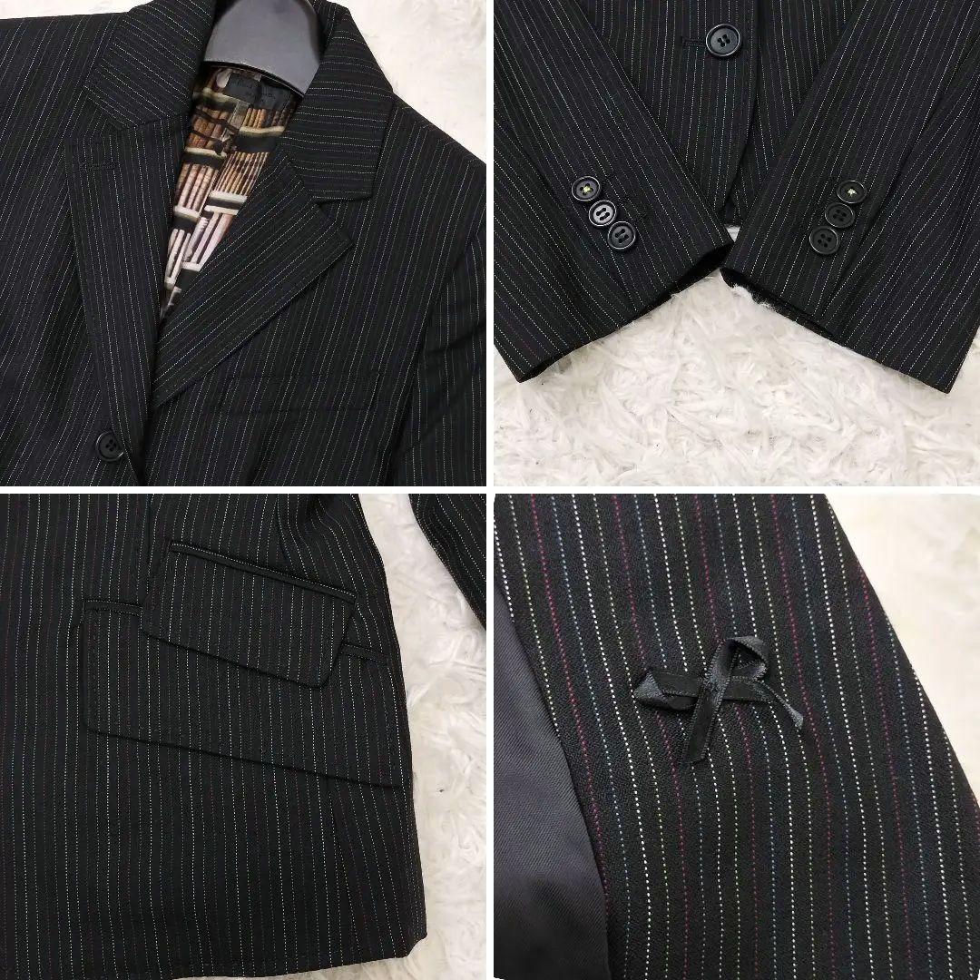 極美品✨総柄 マルチストライプ スカートスーツ ブラック 38〜40 M