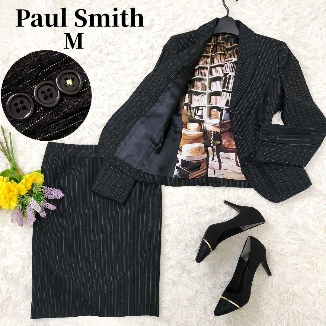 極美品✨総柄 マルチストライプ スカートスーツ ブラック 38〜40 M