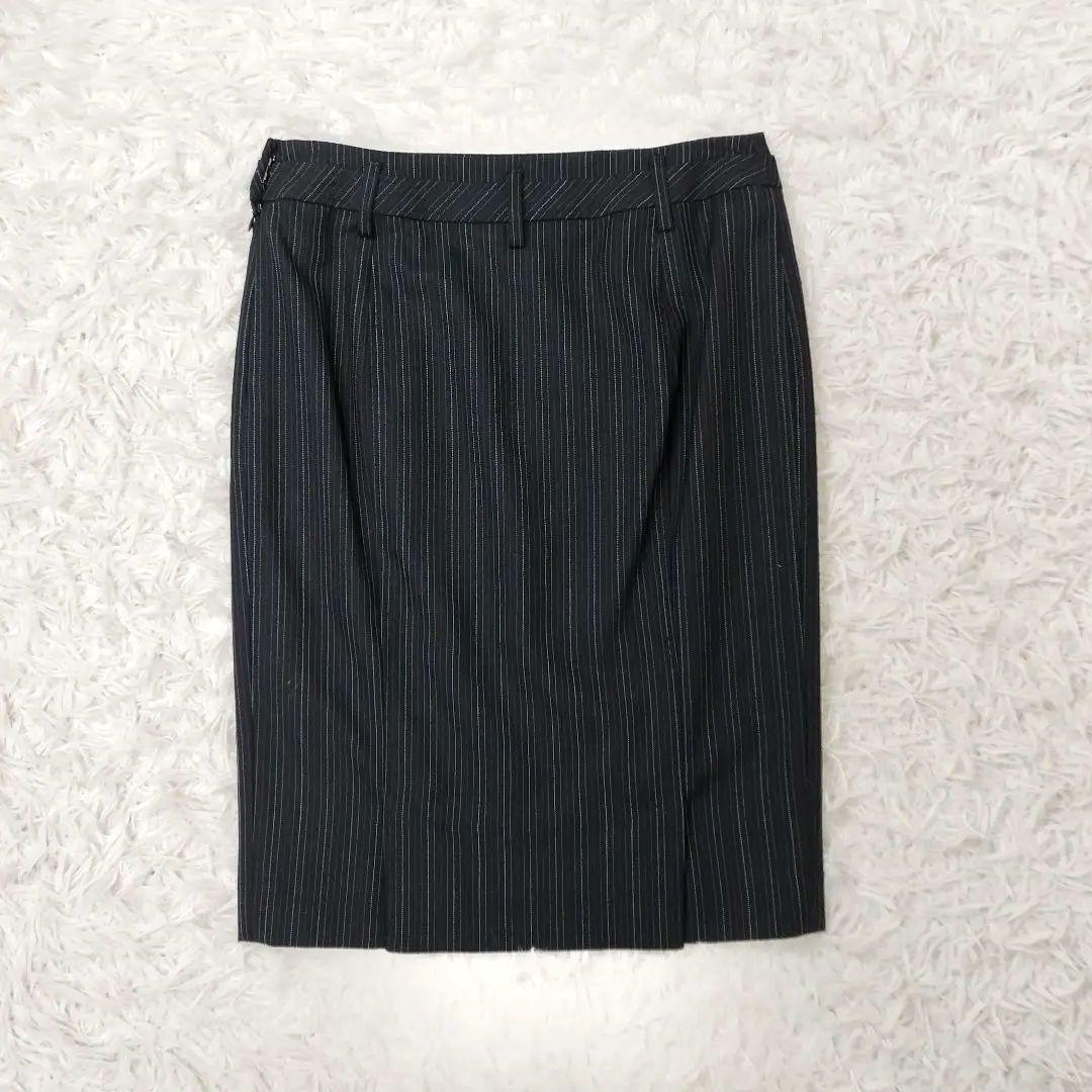 極美品✨総柄 マルチストライプ スカートスーツ ブラック 38〜40 M
