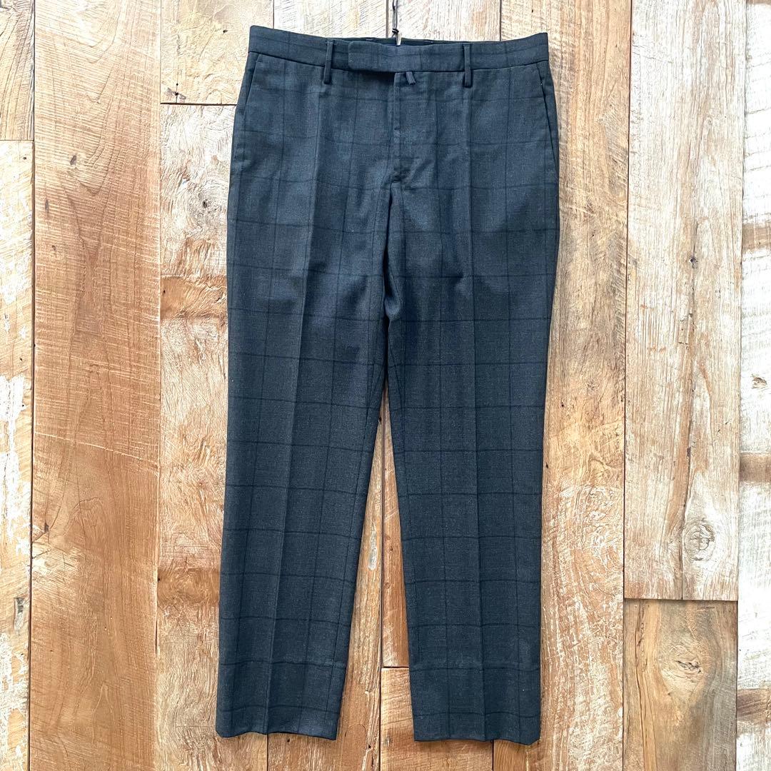 【極美品】INCOTEX チェック柄 テーパード ウール スラックスパンツ 46