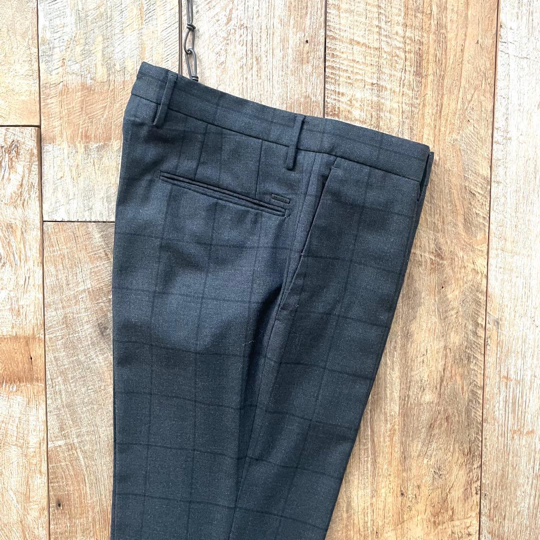 【極美品】INCOTEX チェック柄 テーパード ウール スラックスパンツ 46
