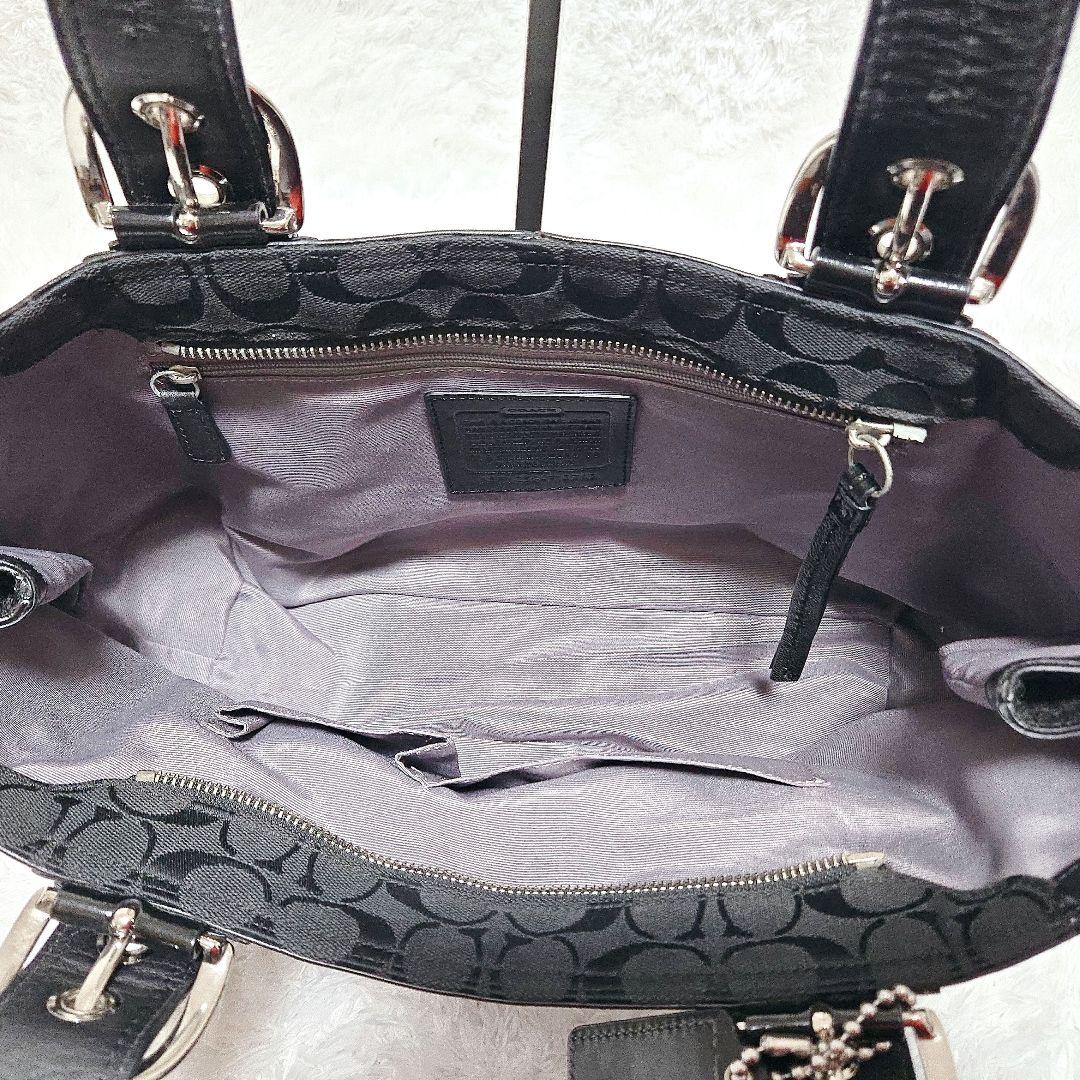 COACH ブラック シグネチャー パテントレザー キャンバス トート ソーホー