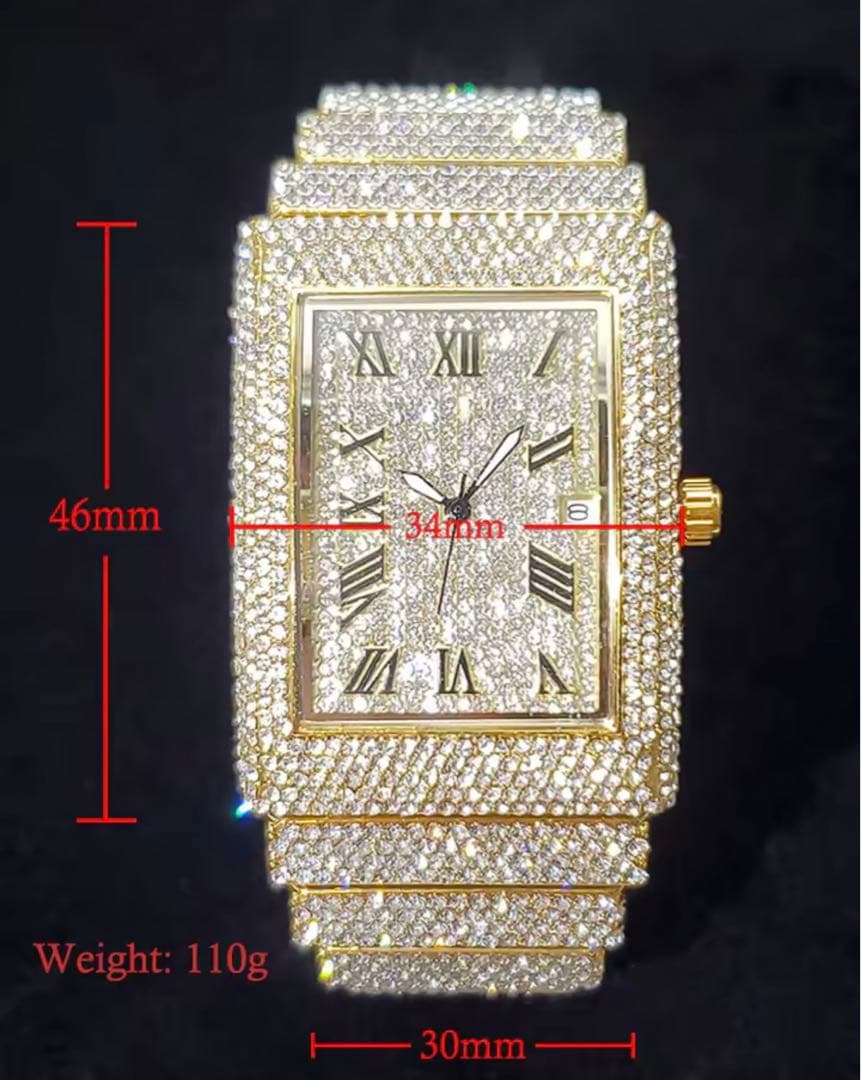 Z世代で話題！重厚デカ盛りブリンブリンウォッチ 大迫力AAAAA+ストーン