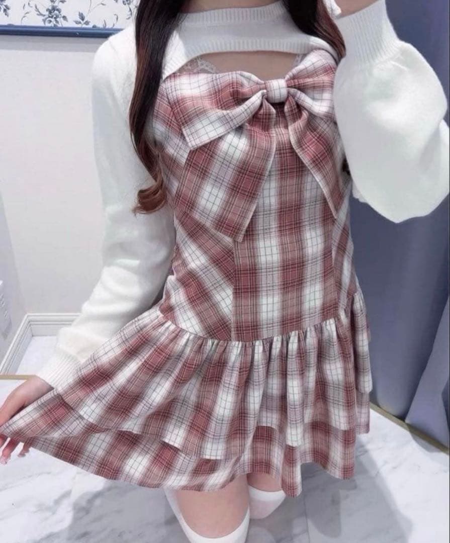 エブリン　リボンボレロワンピース　赤