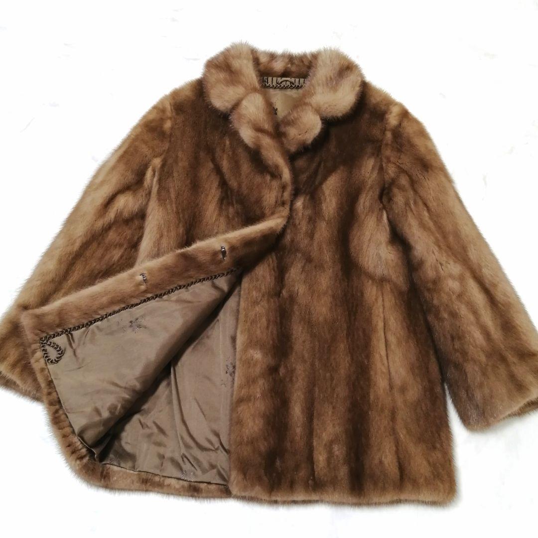 デミバフミンク　毛皮 コート　リアルファー　9　ゆったり　毛並み良好　高級感