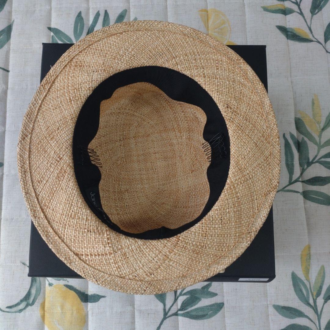 Jane Marple ストローハット（アイボリーロゴリボン）