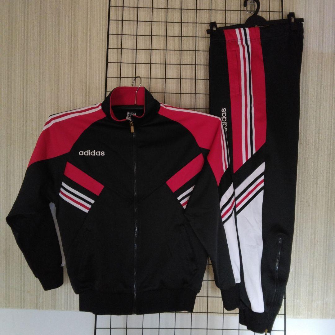 adidas ジャージ 黒/赤 ストライプ