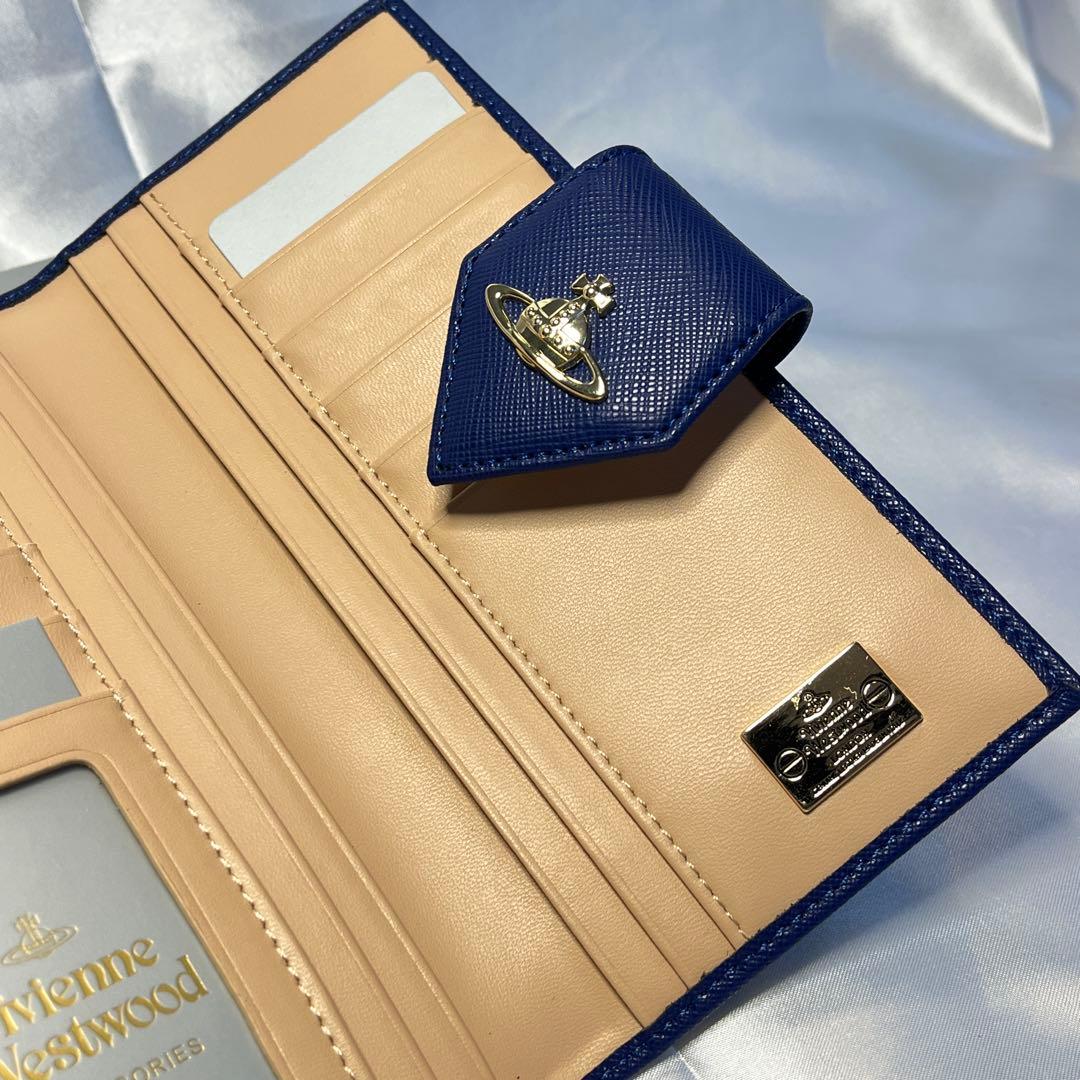 新品 Vivienne Westwood ブルー ゴールドオーブ 長財布