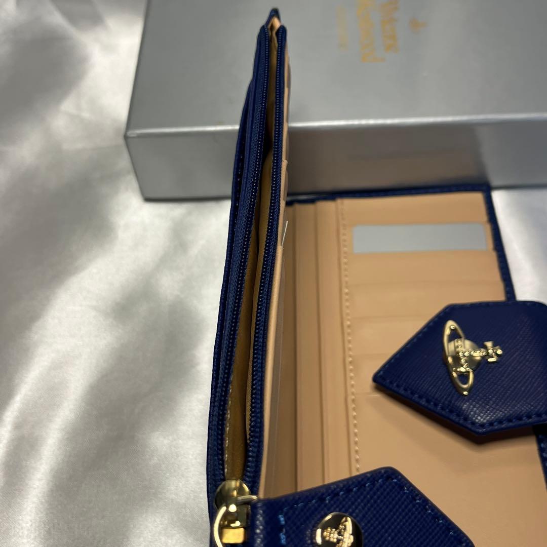 新品 Vivienne Westwood ブルー ゴールドオーブ 長財布