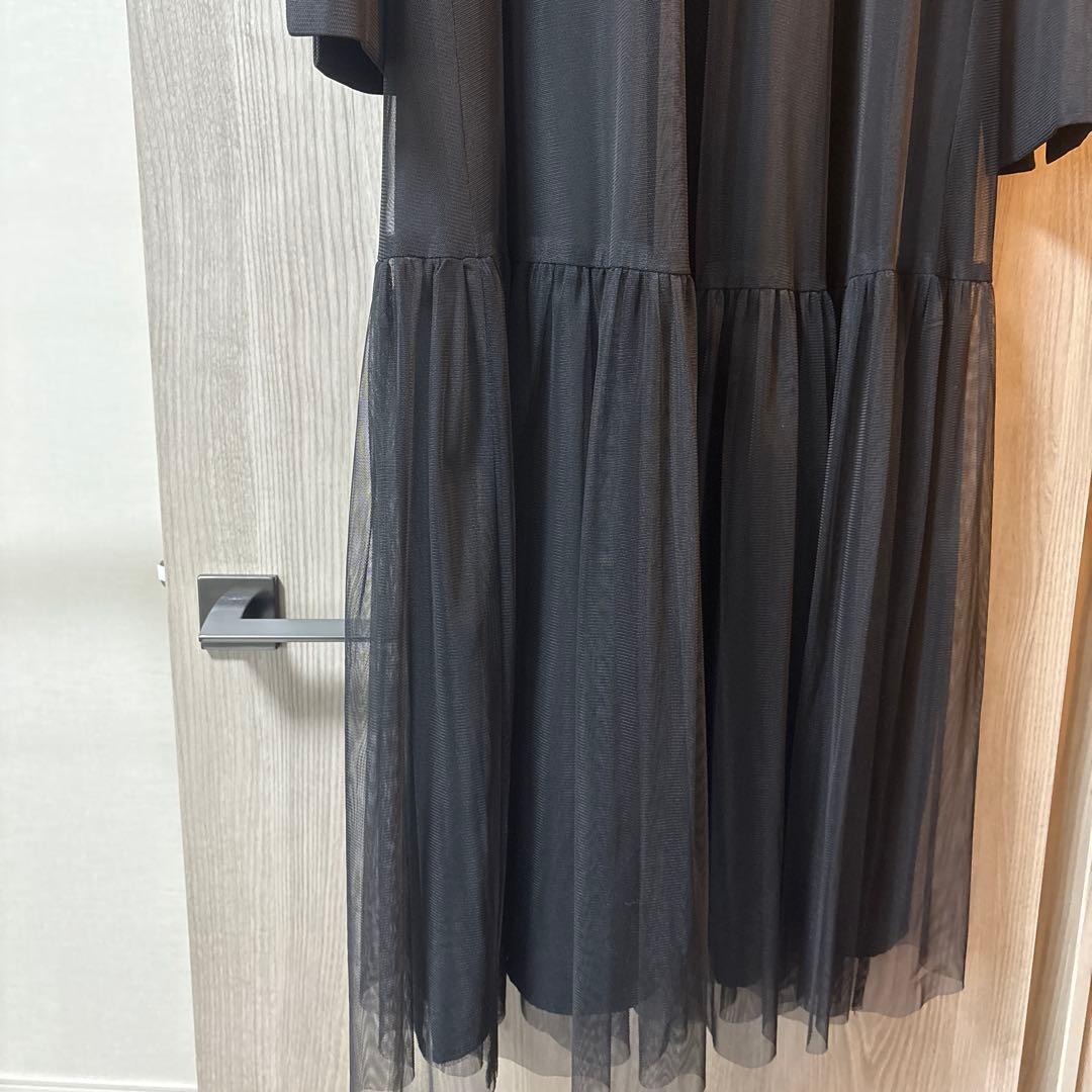 シースルー袖 ブラックロングドレス