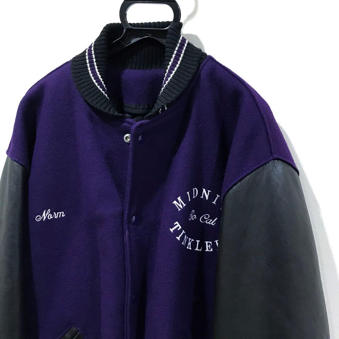 XL 80s 90s DeLONG レザー ウール スタジャン デロング