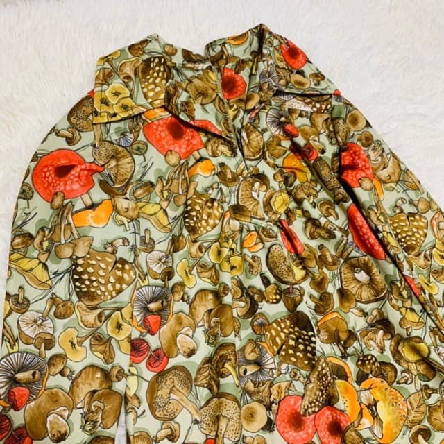 希少1970s1970年代ヴィンテージキノコ柄ワンピース_21
