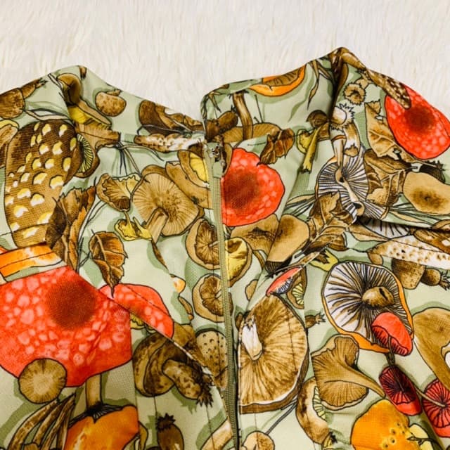 希少1970s1970年代ヴィンテージキノコ柄ワンピース_21