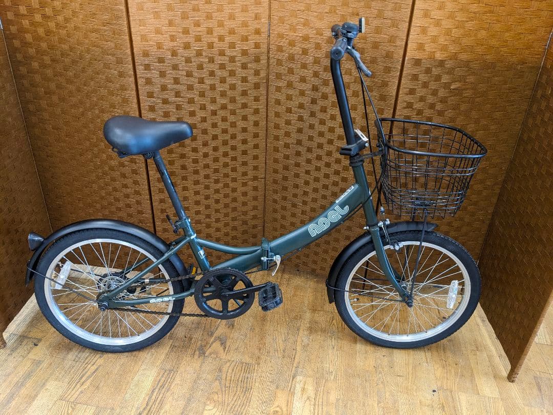 U002 折りたたみ自転車　20インチ　カゴ付き　グリーン