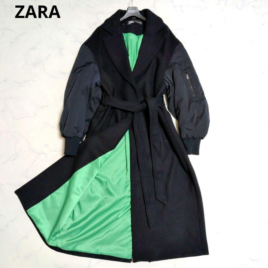 ザラ チェスター マッチングボンバーコート MA1 マキシ丈 М 紺 緑 完売