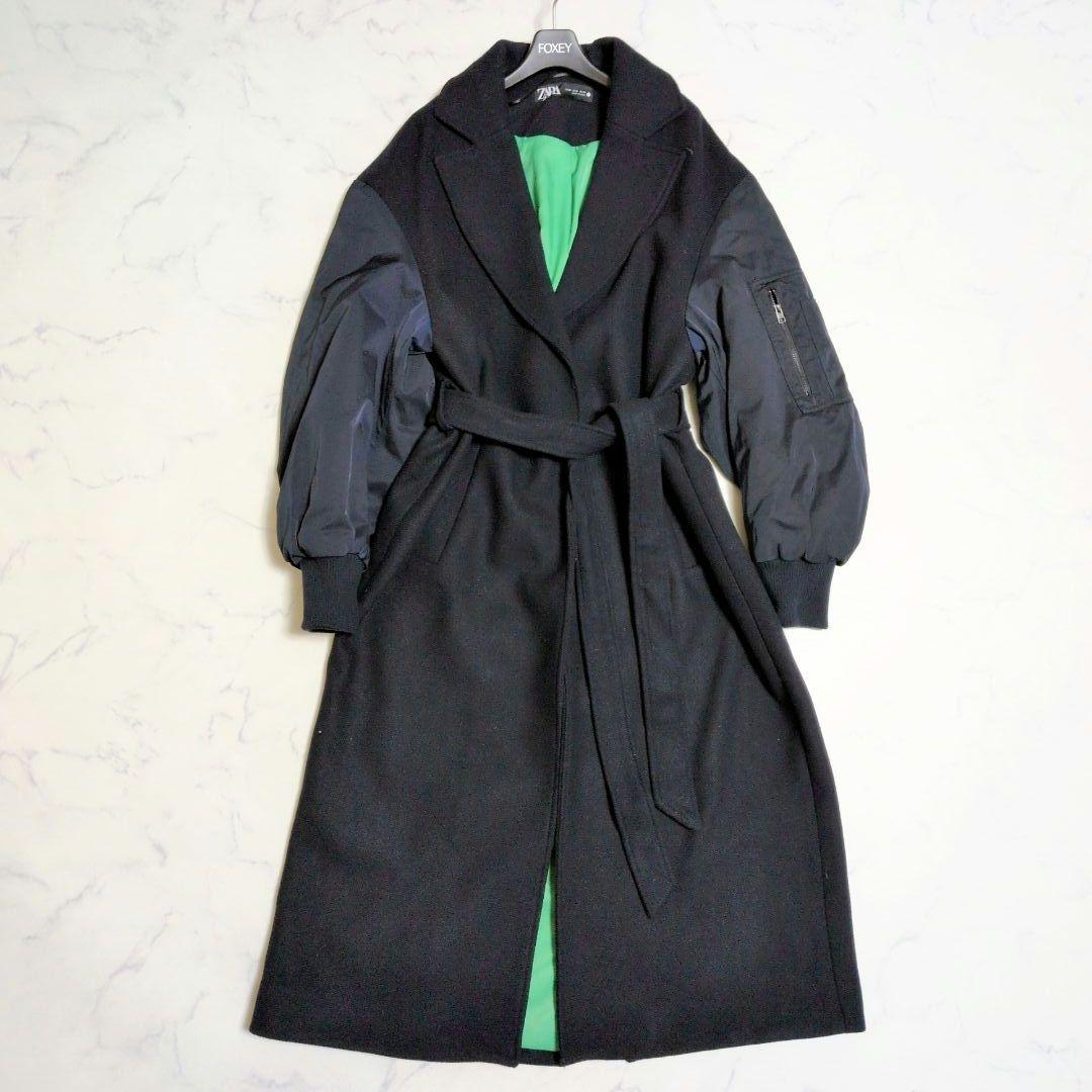 ザラ チェスター マッチングボンバーコート MA1 マキシ丈 М 紺 緑 完売