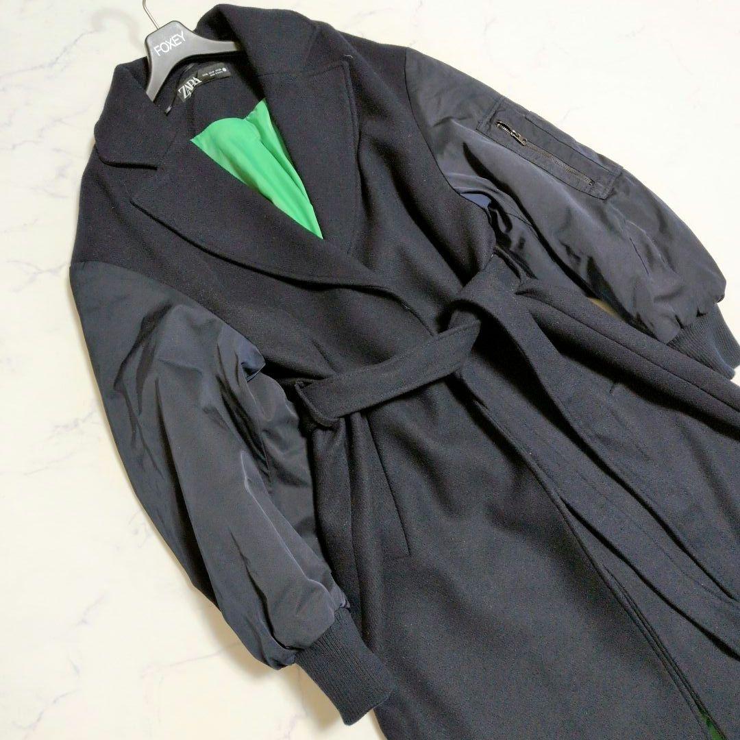 ザラ チェスター マッチングボンバーコート MA1 マキシ丈 М 紺 緑 完売