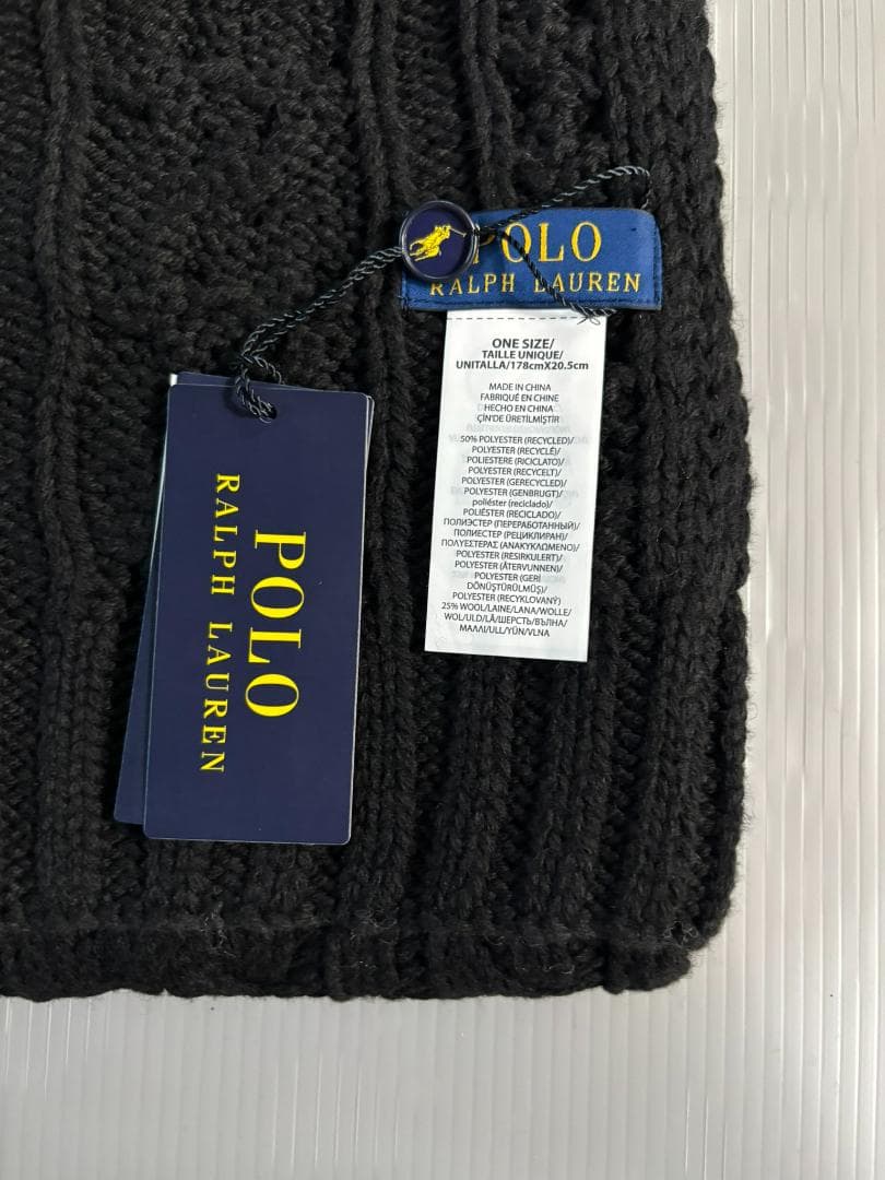 GIFTBOX入り　ポロベア新品　ラルフローレン　マフラー　ポロベア　編みBK