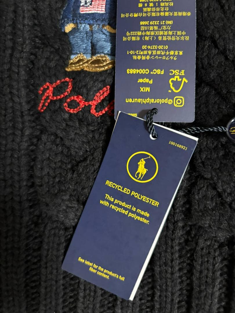 GIFTBOX入り　ポロベア新品　ラルフローレン　マフラー　ポロベア　編みBK