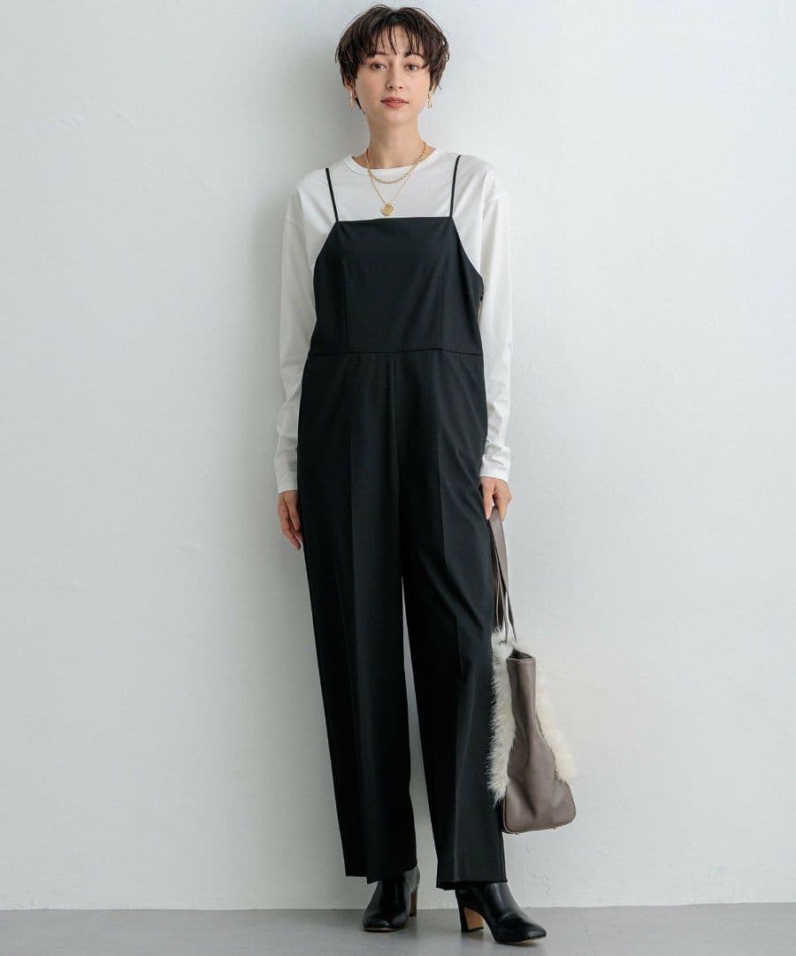 【りょうまま】23区　ドライ2WAYストレッチ サロペット　38　ブラック