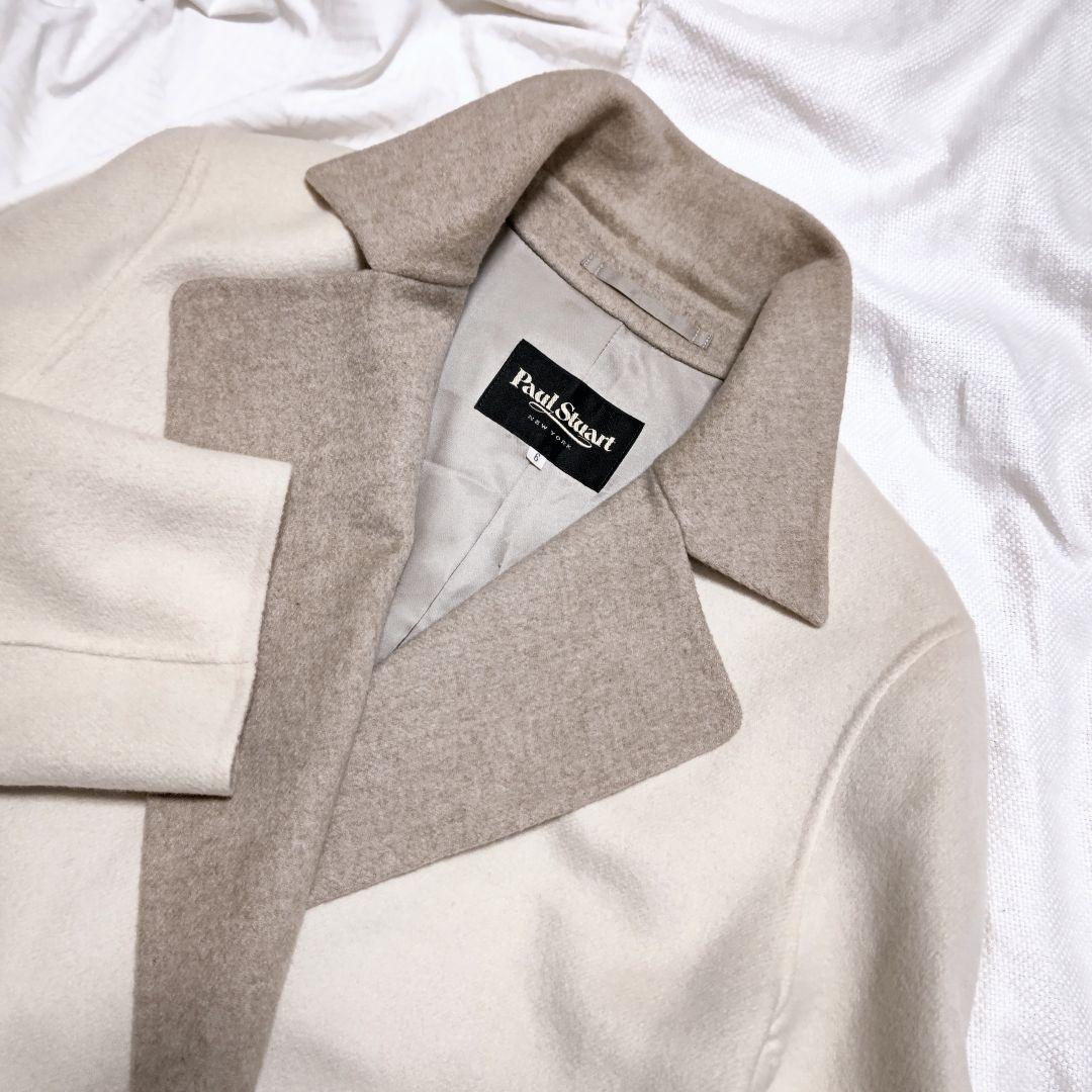 ポールスチュアートPaul Stuartカシミヤ100%リバーコートオフホワイト