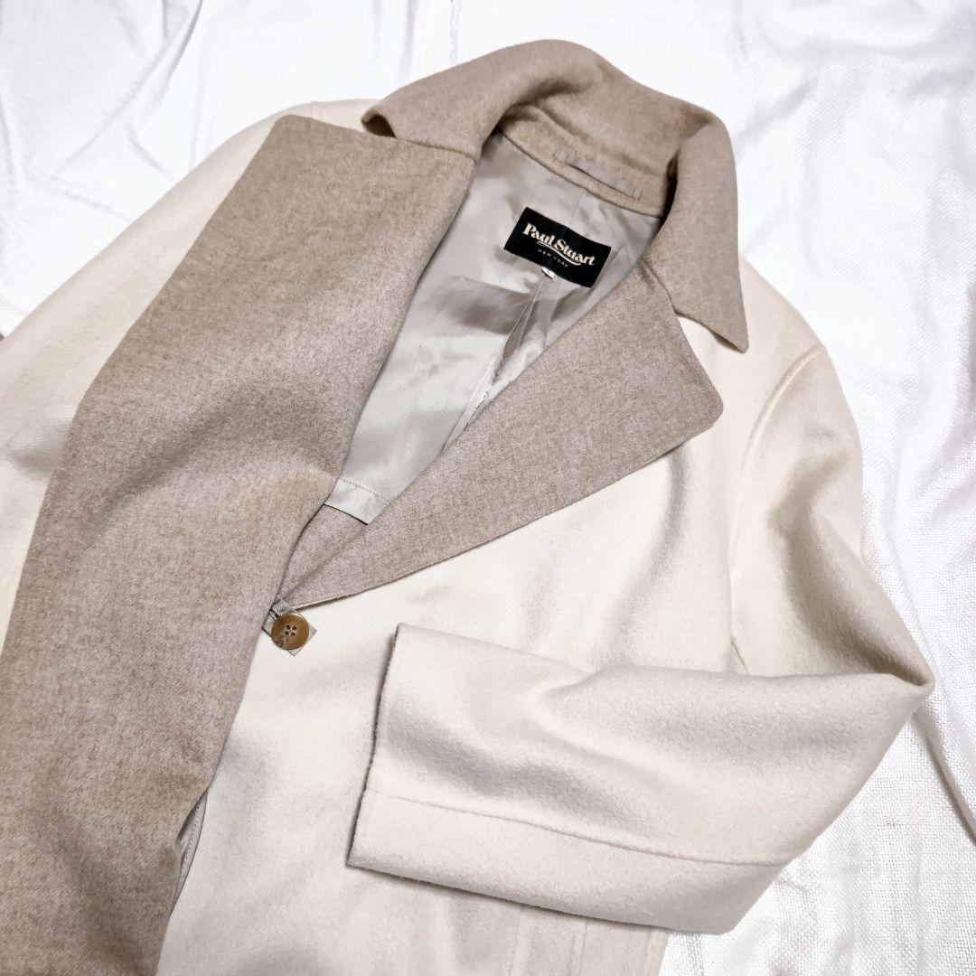 ポールスチュアートPaul Stuartカシミヤ100%リバーコートオフホワイト