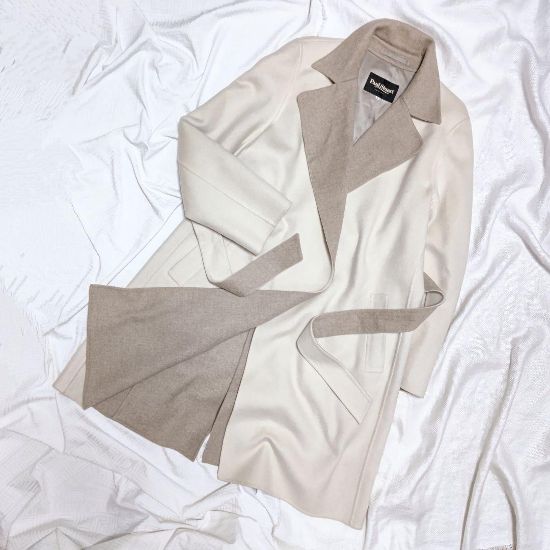 ポールスチュアートPaul Stuartカシミヤ100%リバーコートオフホワイト