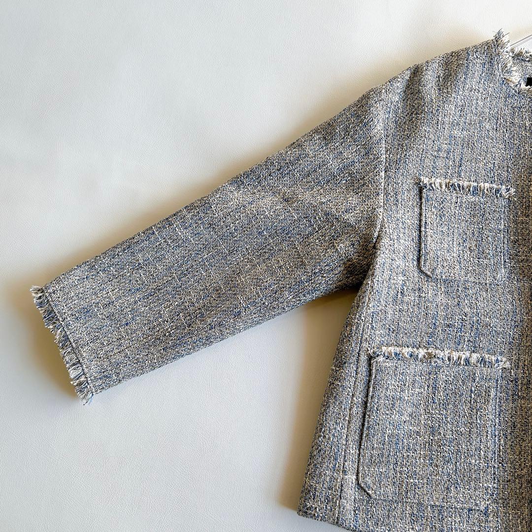 新品★グリーンレーベル　ミックスツイードライクポケットノーカラージャケット36