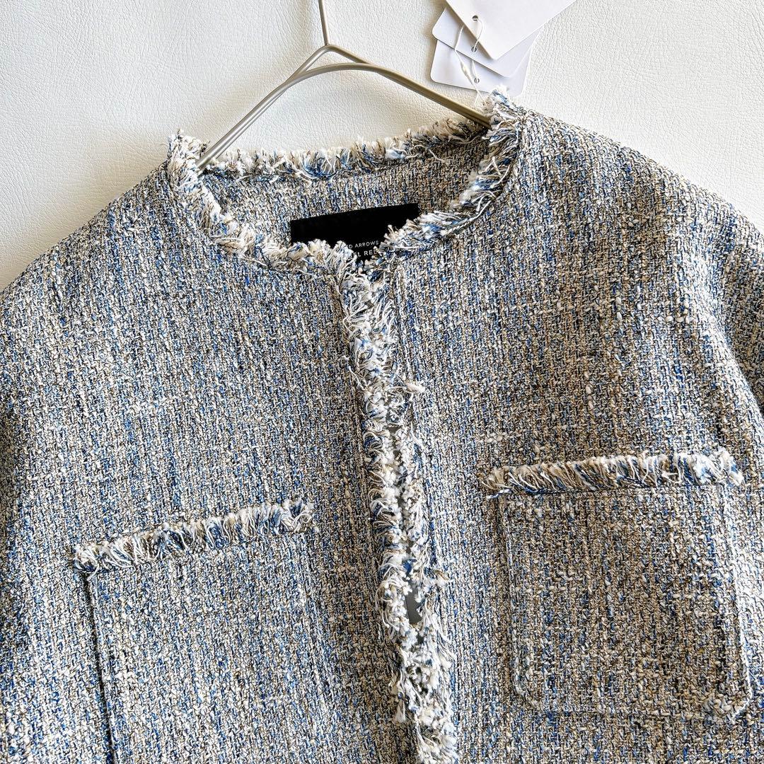 新品★グリーンレーベル　ミックスツイードライクポケットノーカラージャケット36