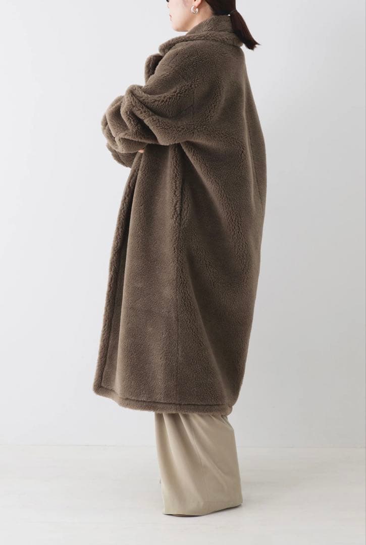 【美品】HAUNTロングボアコート ダークベージュ38 (M) エコバッグ付き