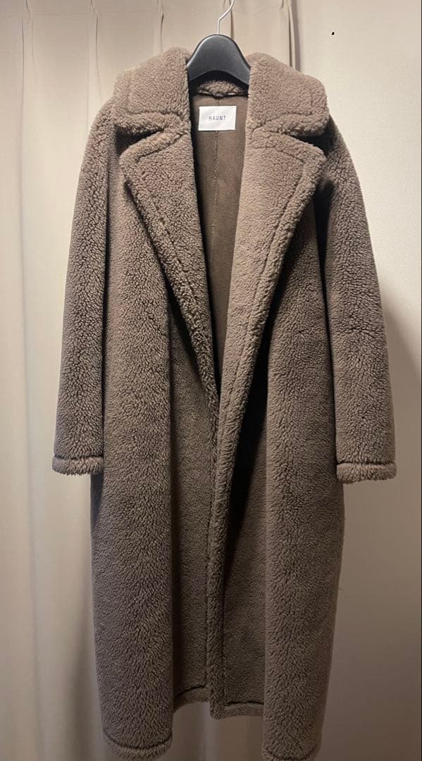 【美品】HAUNTロングボアコート ダークベージュ38 (M) エコバッグ付き