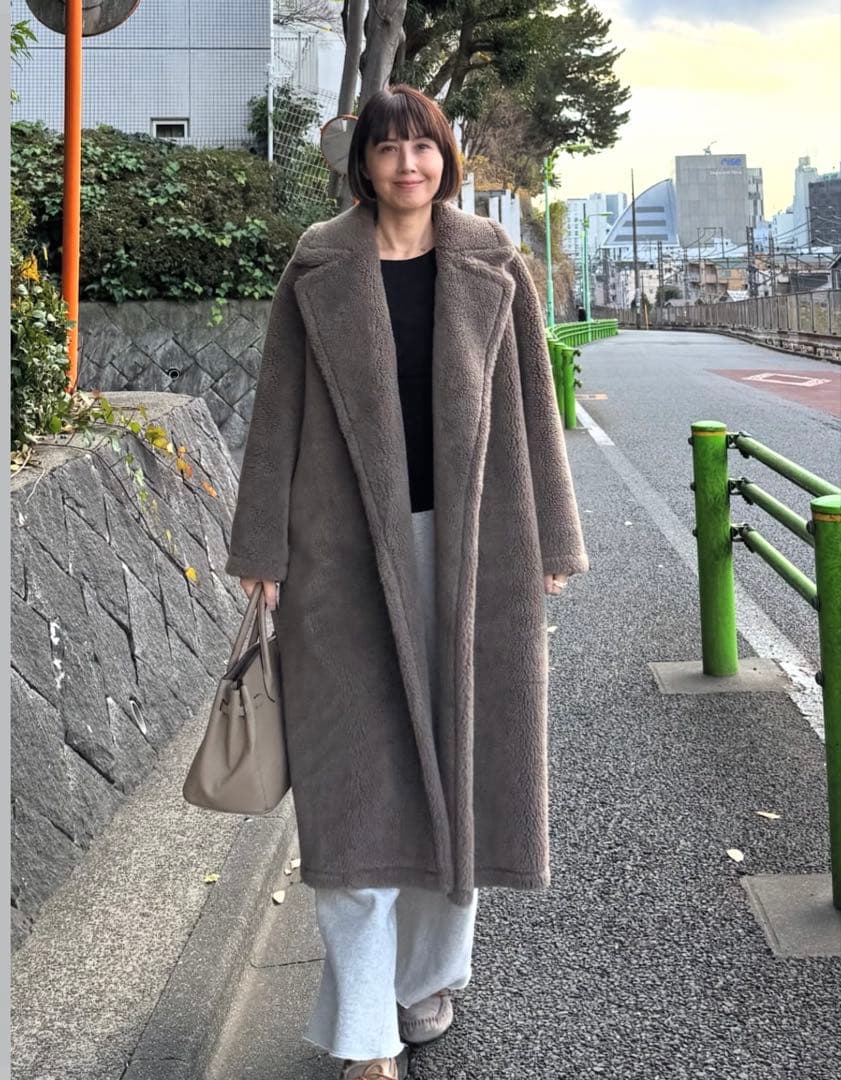 【美品】HAUNTロングボアコート ダークベージュ38 (M) エコバッグ付き