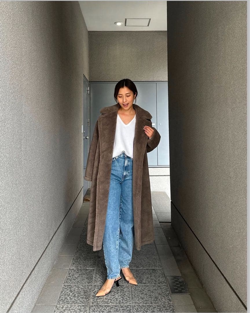 【美品】HAUNTロングボアコート ダークベージュ38 (M) エコバッグ付き