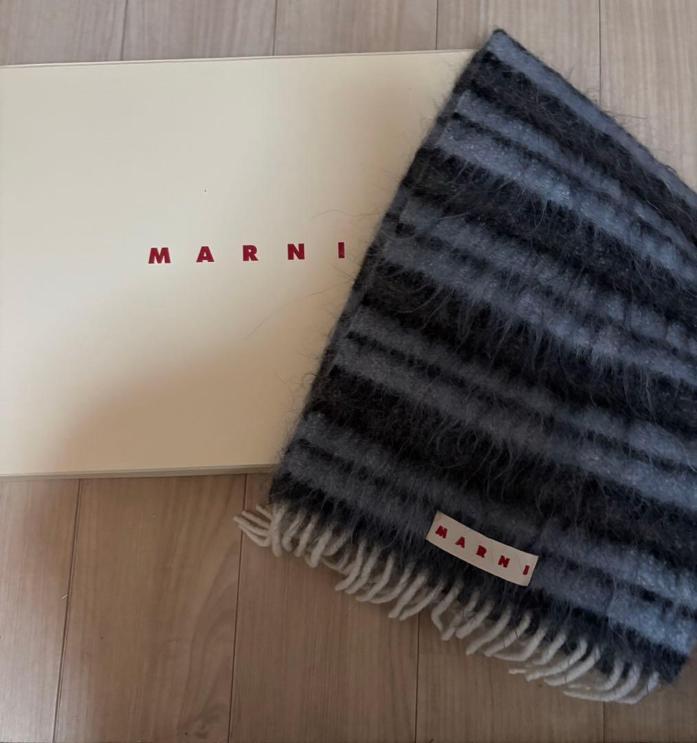 MARNI ブルー ウール＆モヘアマフラー ストライプパターン
