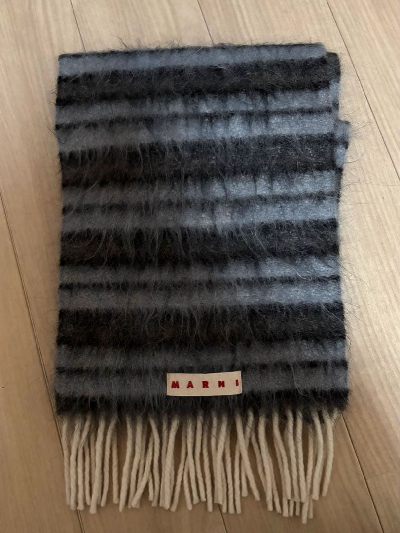 MARNI ブルー ウール＆モヘアマフラー ストライプパターン