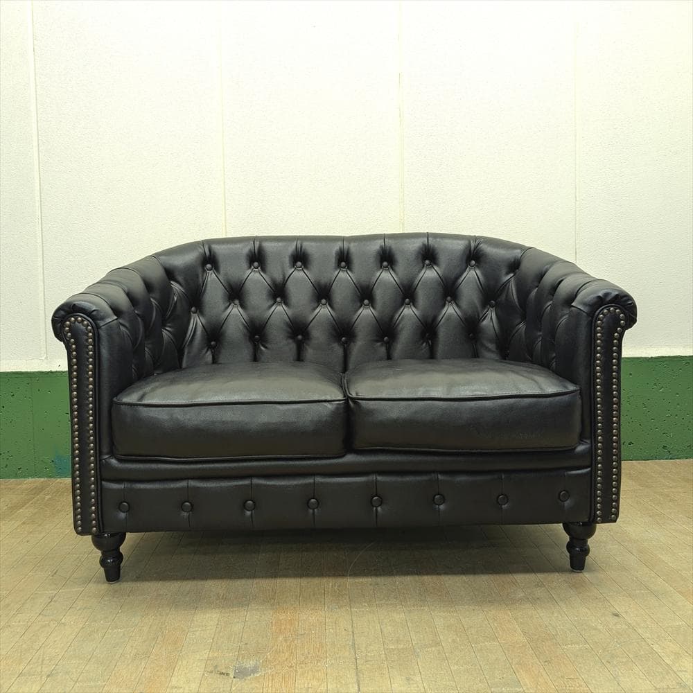 美品　ヴィンセント　チェスターフィールド　ラブソファ　二人掛け　英国風　鋲打ち