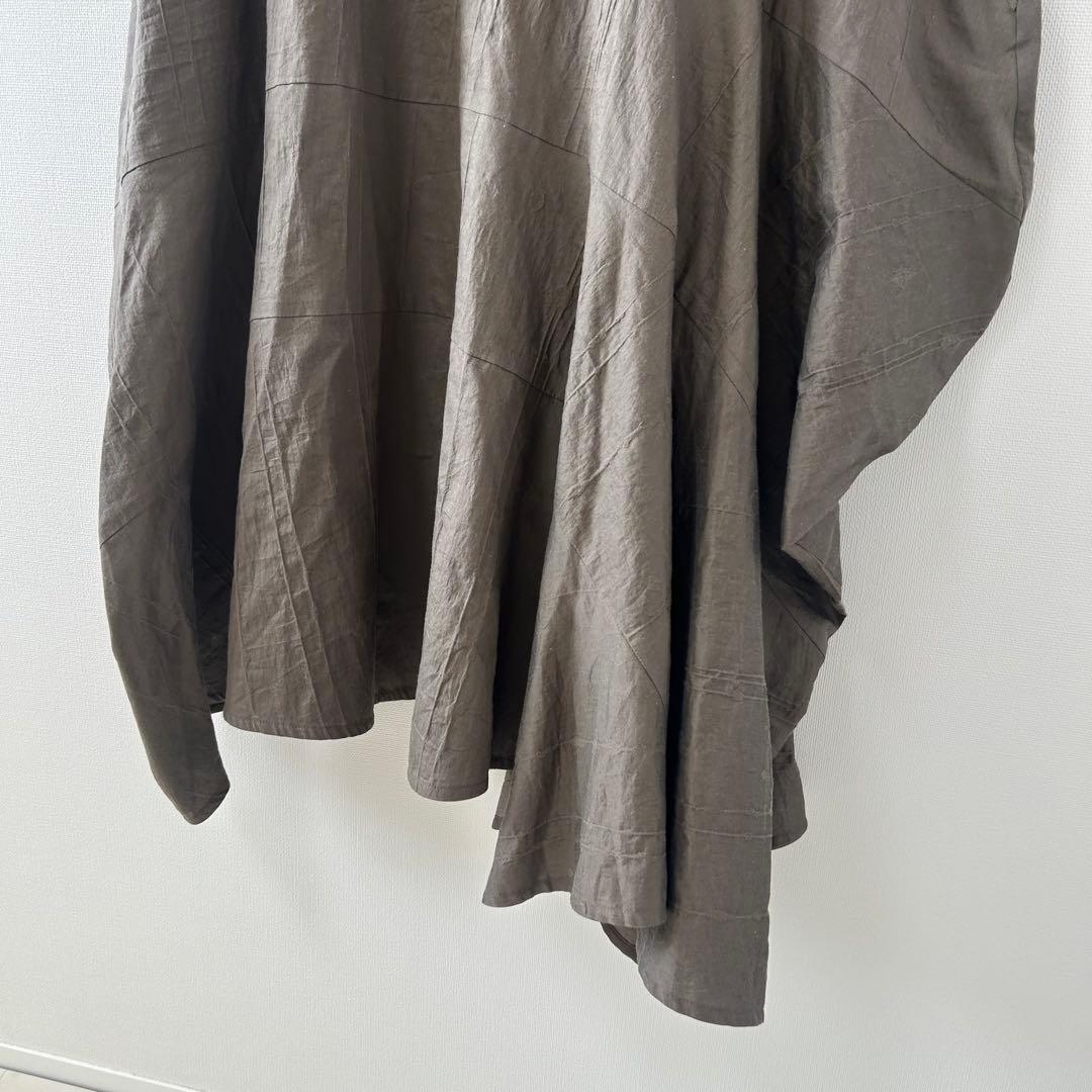 慈雨　ロングワンピース　変形　ノースリーブ　カーキ　コットン　麻　40