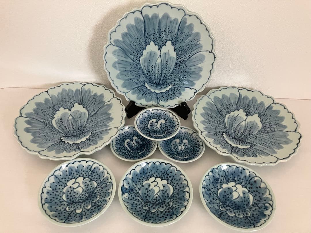 藤太郎窯★染付花弁③セット★大皿盛皿★小皿★取皿★豆皿