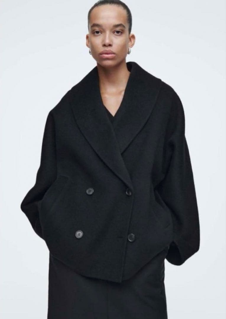 COS ダブルフェイスウールピーコート　ブラック