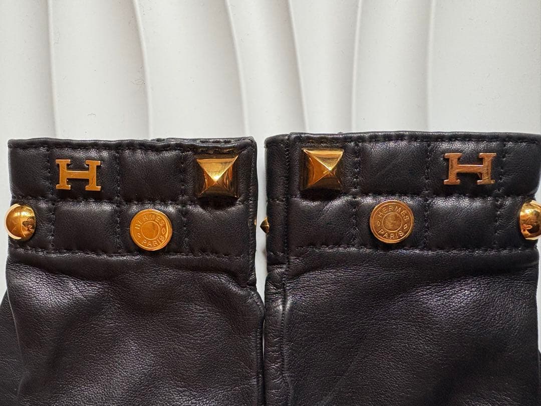 HERMES エルメス グローブ 手袋 ラムスキン レザー　革　メドール　黒