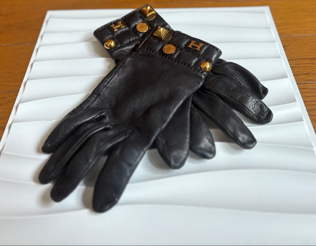 HERMES エルメス グローブ 手袋 ラムスキン レザー　革　メドール　黒