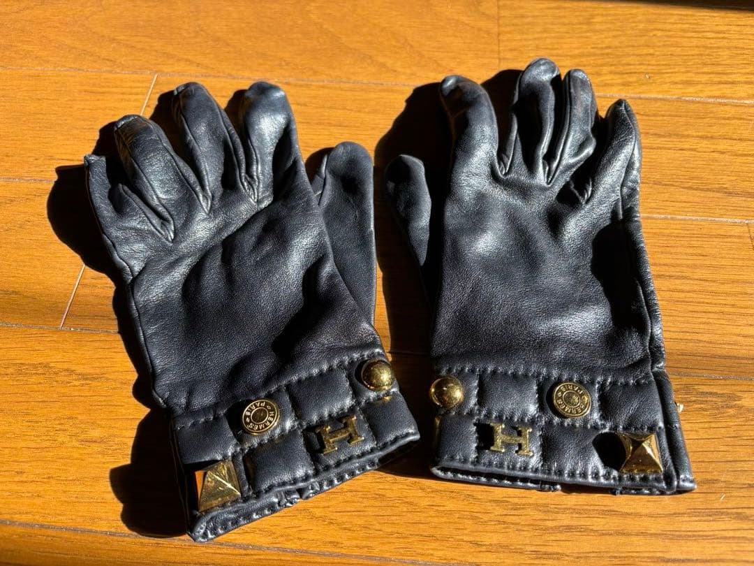 HERMES エルメス グローブ 手袋 ラムスキン レザー　革　メドール　黒