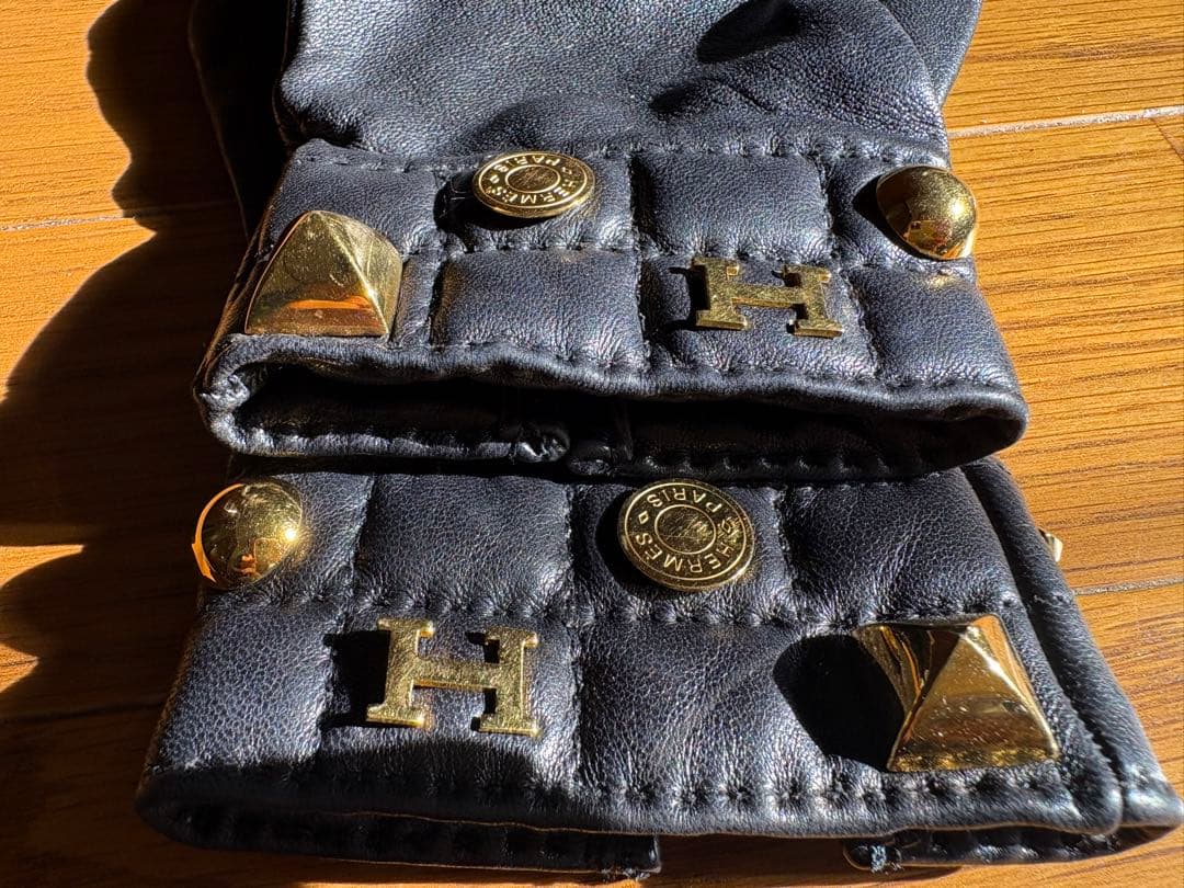 HERMES エルメス グローブ 手袋 ラムスキン レザー　革　メドール　黒