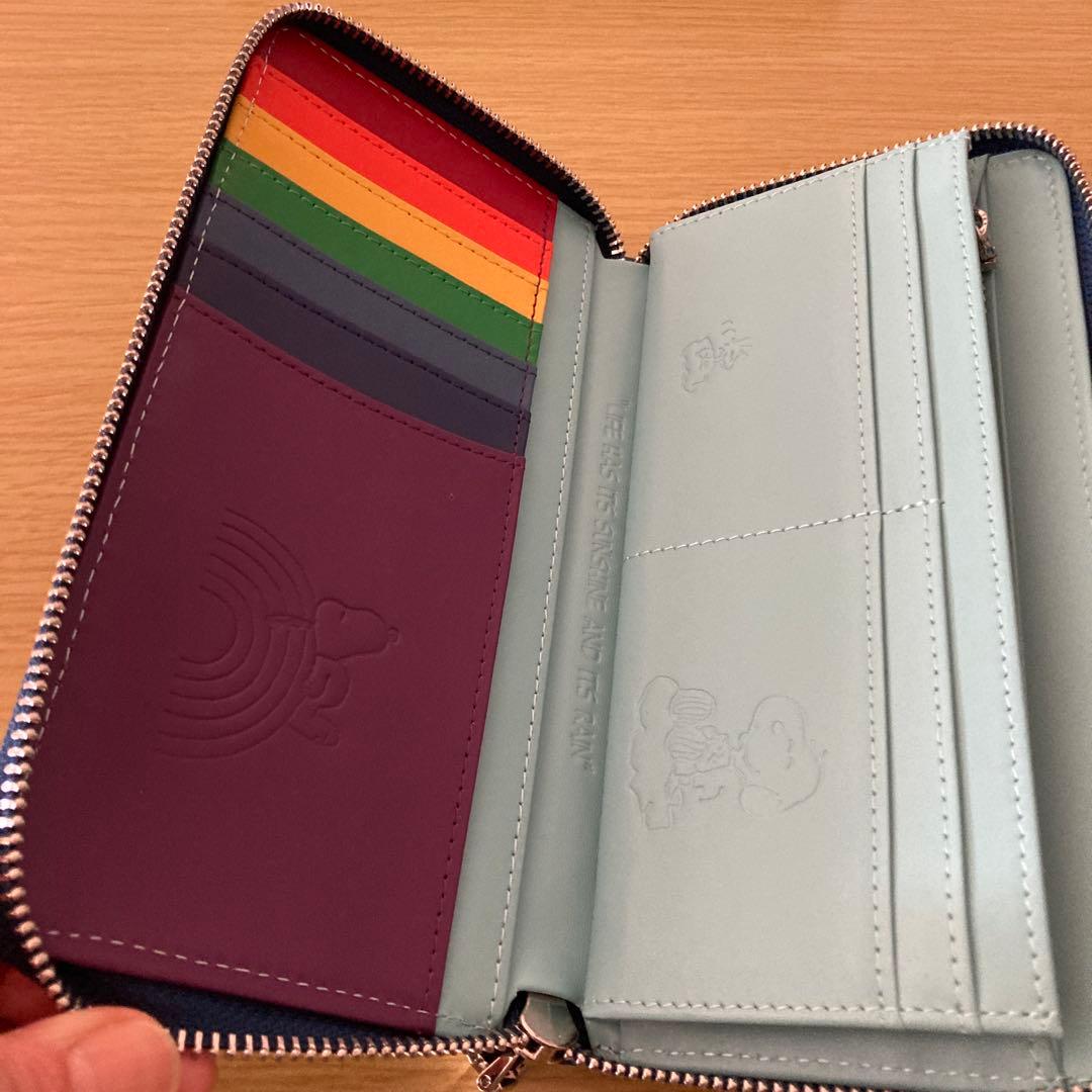 スヌーピーヌメ革長財布(ネイビー)