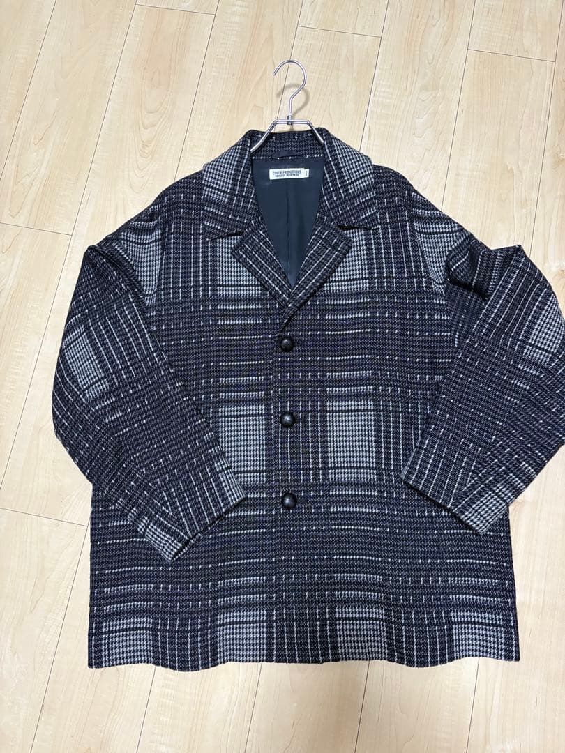 ジャケット・アウター Jacquard Check Wool Short Chester Coat
