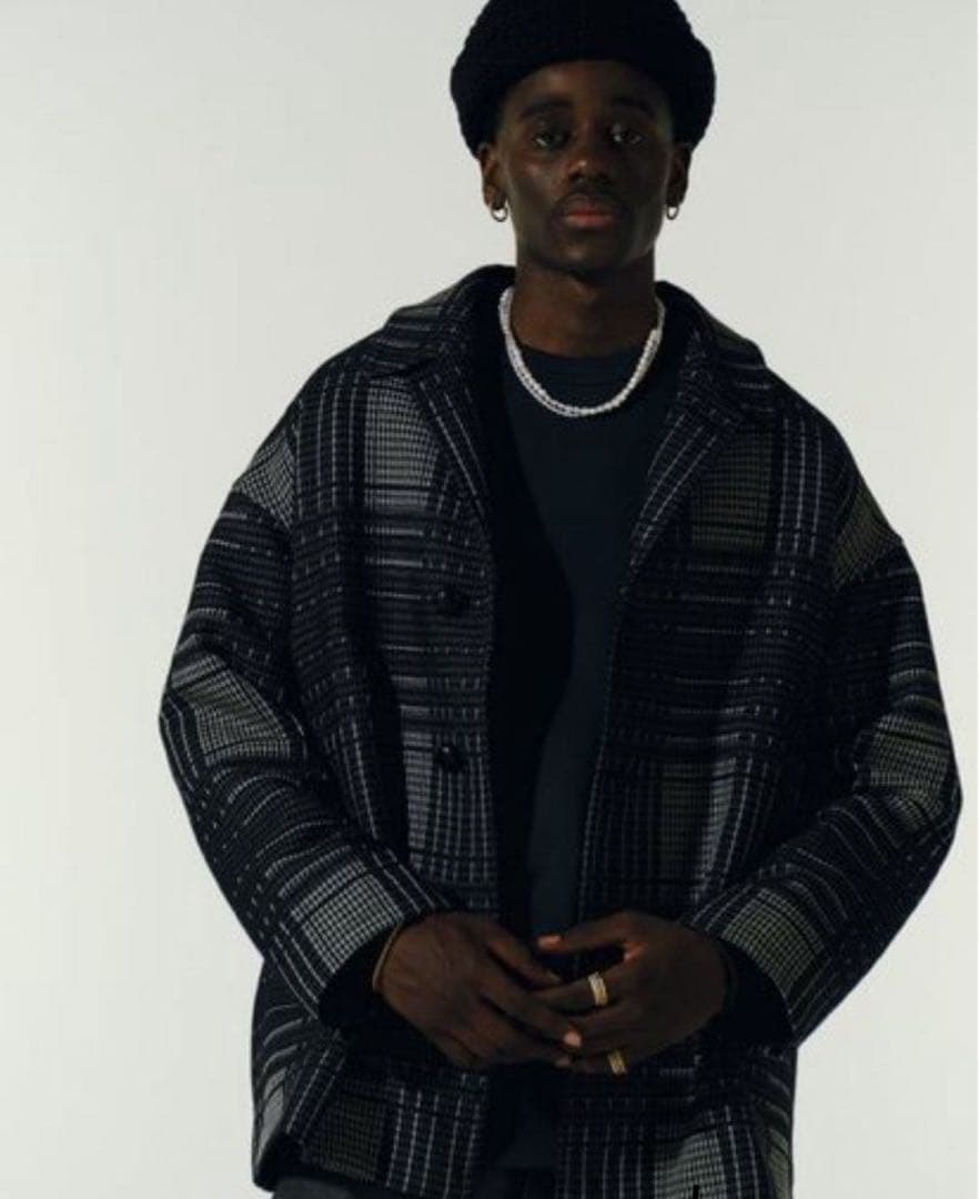 ジャケット・アウター Jacquard Check Wool Short Chester Coat