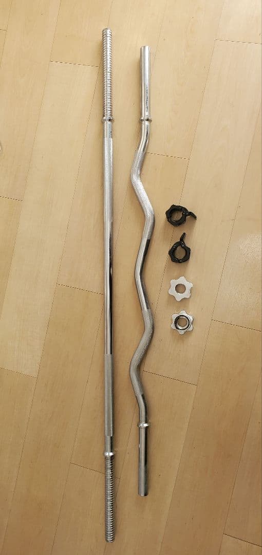 バーベルシャフト 140cm Wバー 120cm セット カラー4つ 筋トレ