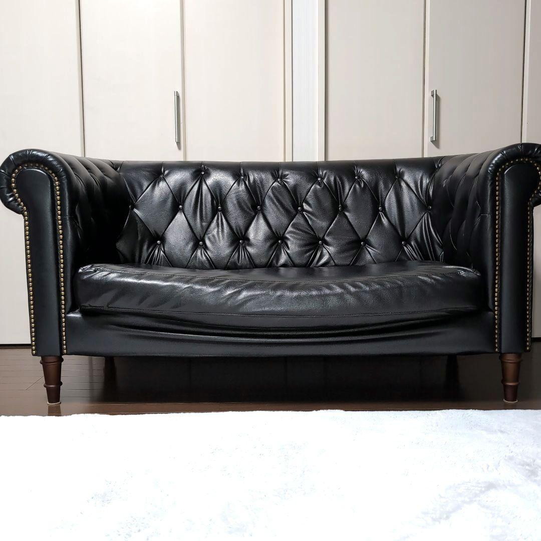 美品　AZUMAYA フェリーニ 2人掛けソファ 黒