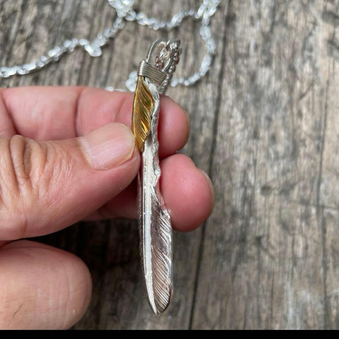 シルバー フェザー ネックレス トップ ハート ハンドメイド ノーブランド